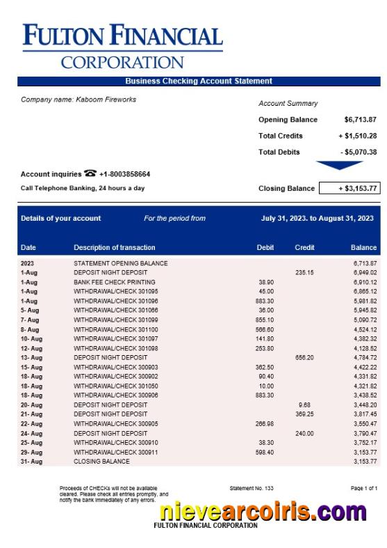 Fulton Financial Corporation enterprise account statement
